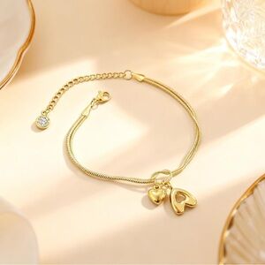 Gold Heart Initial A Charm Bracelet - Elegant Women's Jewelry